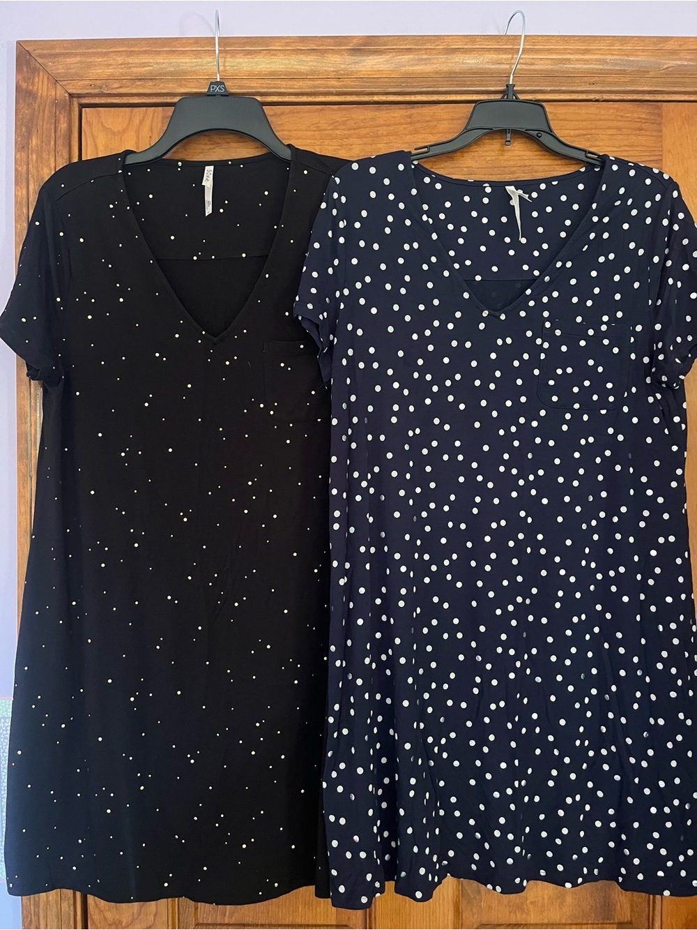 (2) Polka Dot V-Neck Women’s Night Gown/ Sleep Dress - Black and Navy